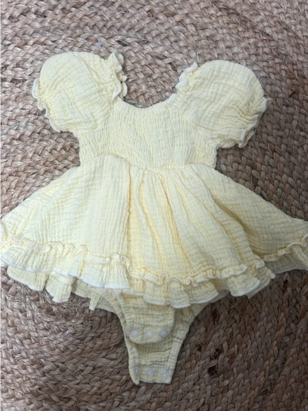 Baby Yellow Textured Ruffle Dress Onesie
